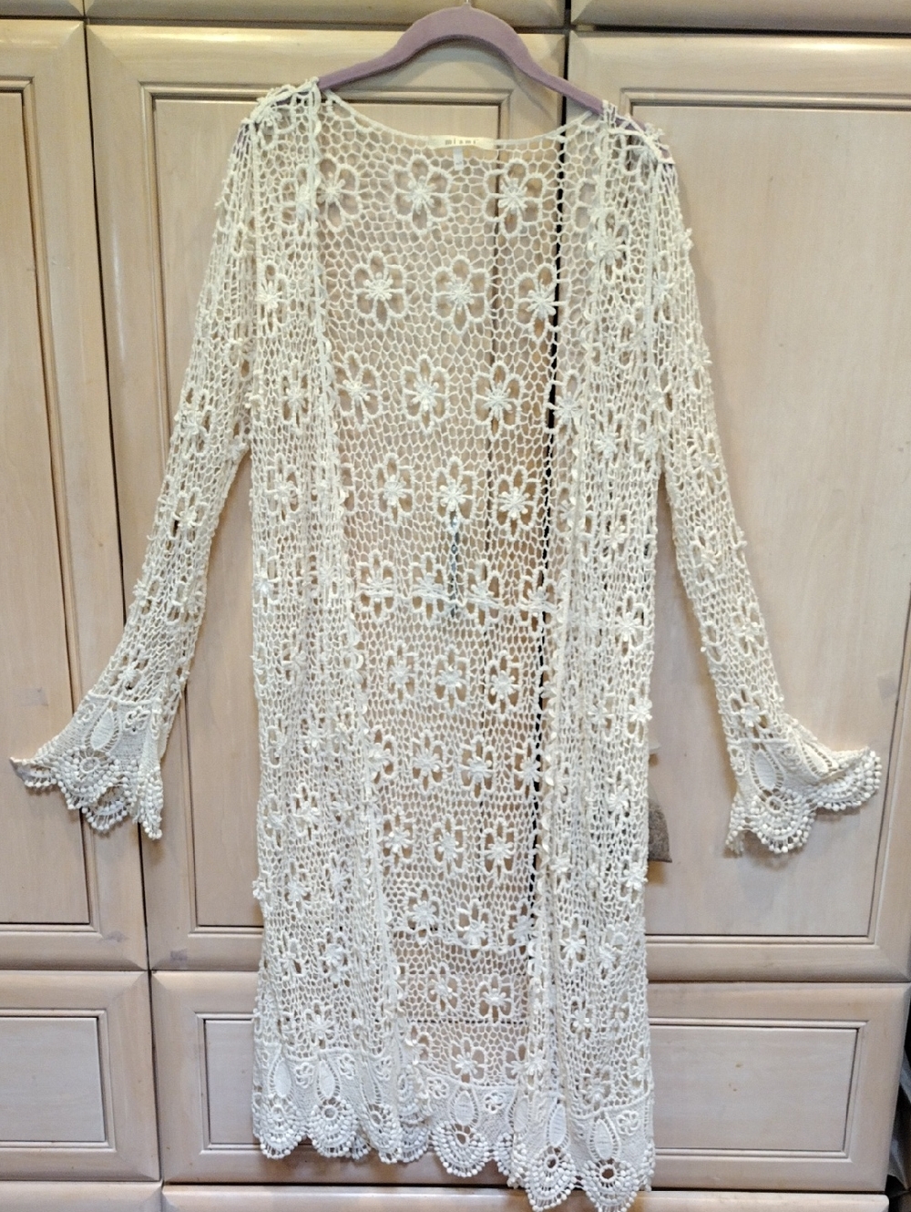 Bohemian miami Crochet Floral Openwork Cardigan - Cream